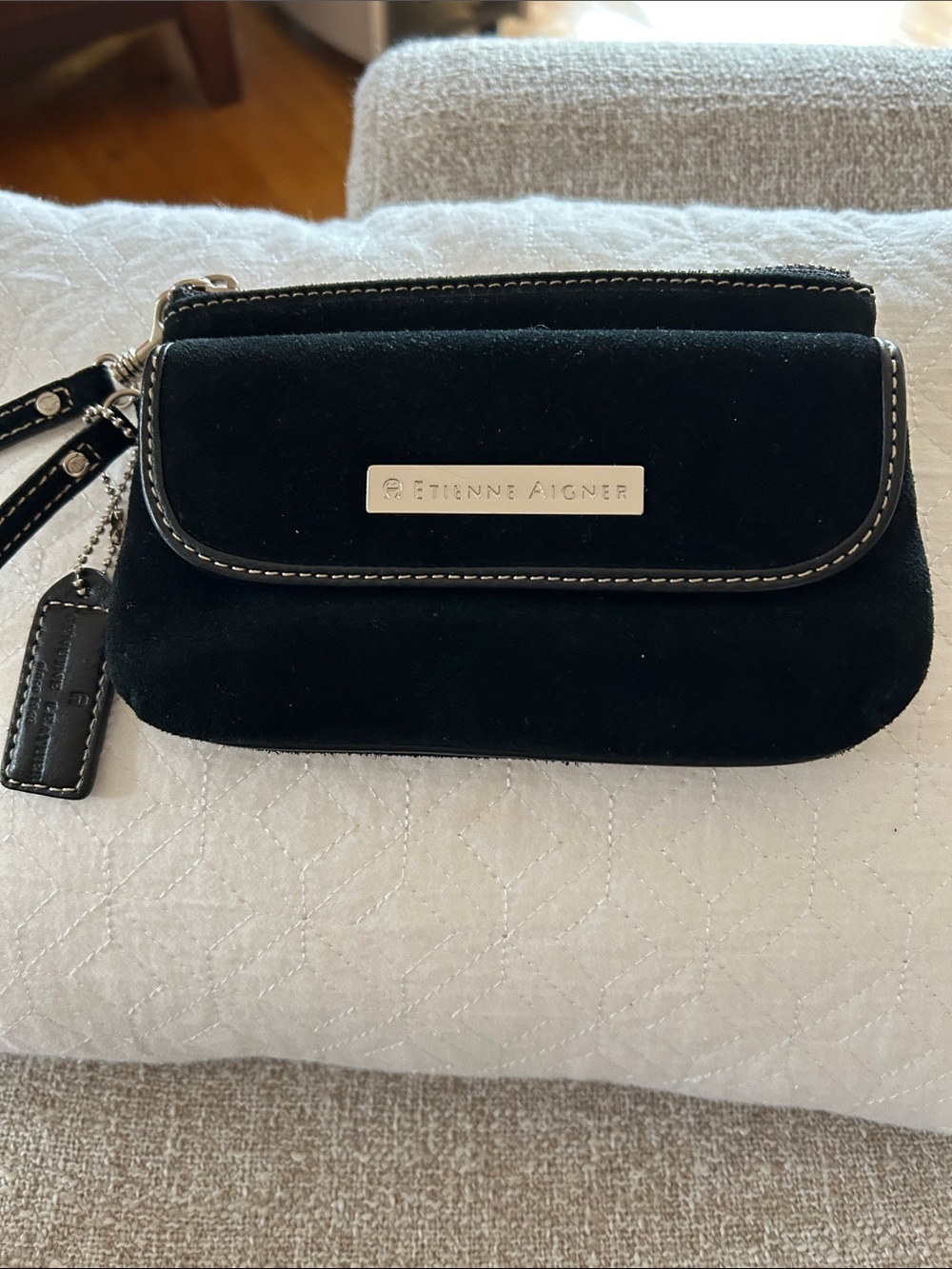 Vintage Étienne Aigner Suède Wristlet with Contrast Stitching
